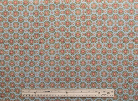 Ravello Medallion Swirl 1690-84 Benartex Fabrics - Mint Fabric / Red, Coral, Gold, Tan Medallion Print