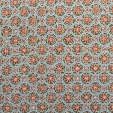 Ravello Medallion Swirl 1690-84 Benartex Fabrics - Mint Fabric / Red, Coral, Gold, Tan Medallion Print