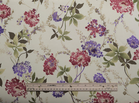 Lancaster  335-2 Yuko Hasegawa 2010 RJR Fabrics - Soft White Fabric / Raspberry, Purple, Green Flower and Leaf Print