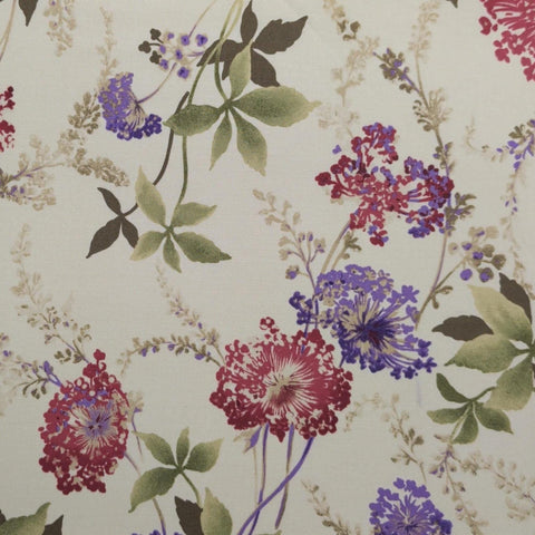 Lancaster  335-2 Yuko Hasegawa 2010 RJR Fabrics - Soft White Fabric / Raspberry, Purple, Green Flower and Leaf Print