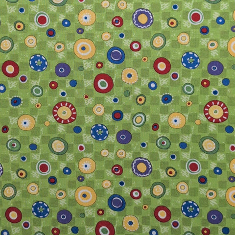 What's In The Ocean? 76295-754 Robin Betterley Wilmington Prints - Green Tonal Checkboard Fabric / Red, Purple, Blue Circle Print