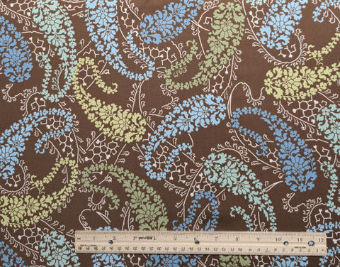 Color Defined 2664-0171 Faye Burgos Marcus Fabrics - Brown Fabric / Mint, Blue, Sky Blue, Olive, White Paisley and Vine Print