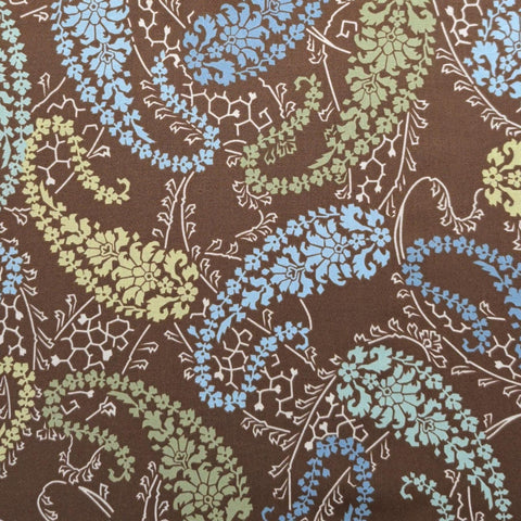 Color Defined 2664-0171 Faye Burgos Marcus Fabrics - Brown Fabric / Mint, Blue, Sky Blue, Olive, White Paisley and Vine Print