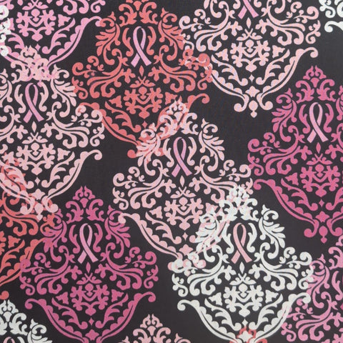 Pink Ribbons 31912-1 Rosemarie Lavin Windham Fabrics - Black Fabric / Pink, White Packed Medallion, Pink Cancer Ribbon Print