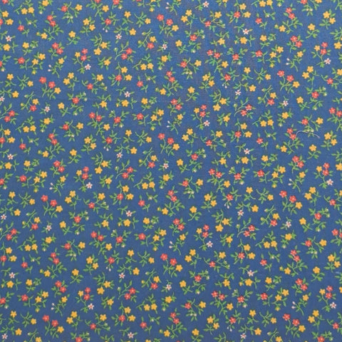 Blue Fabric / Red and Yellow Flower Print - Selvage to Selvage Print