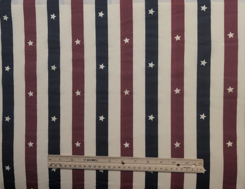 Soft White, Red, Blue Stripe Fabric - Selvage to Selvage Print