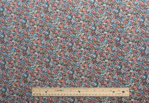 Burgundy Fabric / Blue, Pink, White, Teal Packed Flower Print