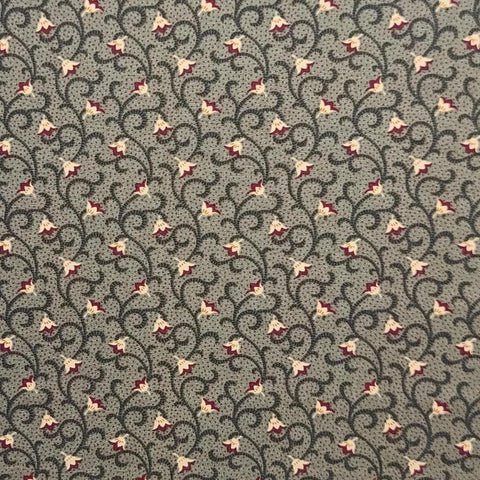 Icicle Kisses 9391 by Kansas Troubles Quilts Moda - Olive Colored Fabric / Dark Green Scroll, Red Dot, Cream and Red Flowers