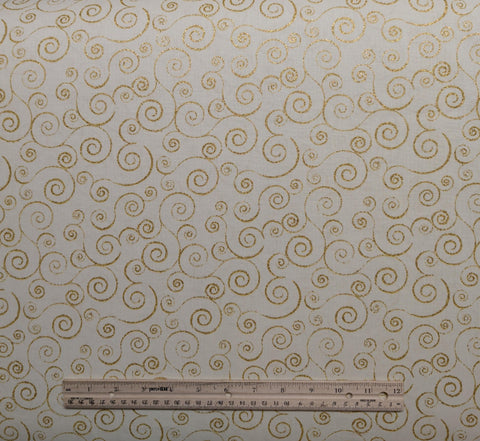 JoAnn Fabrics - Pale Yellow Fabric / Gold Metallic Scroll Print