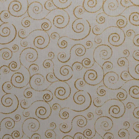 JoAnn Fabrics - Pale Yellow Fabric / Gold Metallic Scroll Print