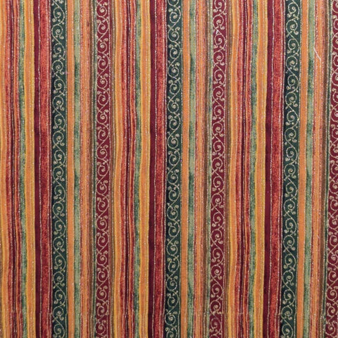 Fabric Traditions 2005 - Maroon, Gold, Green Stripe Fabric / Gold Metallic Accents