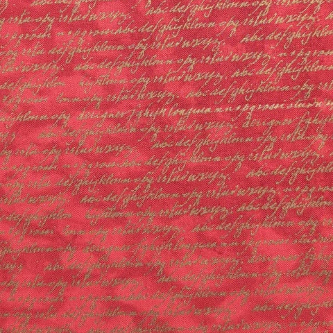 The Typographics Textures Collection 1704  by Lonni Rossi Andover Fabrics - Red Tonal Fabric / Gold Metallic Script