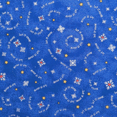 Textile Arts & Film - Blue Tonal Fabric / Let It Snow Script / Snowflakes