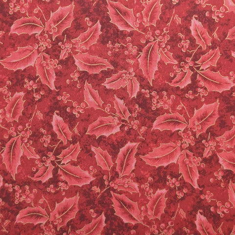 Holiday Editions 719 Fabri-Quilt - Red Tonal Fabric / Red Tossed Holly Cluster Print / Gold Metallic Accents