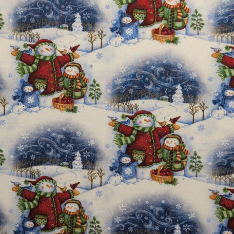 Blue and White Fabric / Snowflakes and Snow Family Print - Selvage to Selvage Print