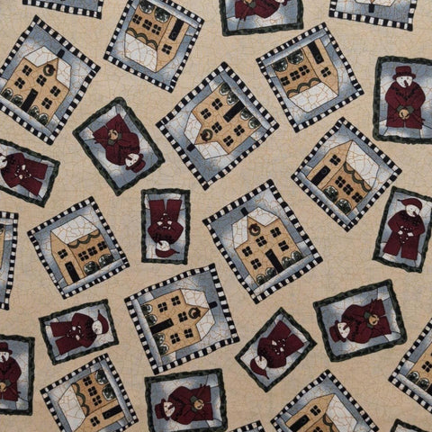 Frosty's Town by Kathy Schmitz Studio Moda - Tan Crackle Fabric / Tossed Snowman, House Blocks Print