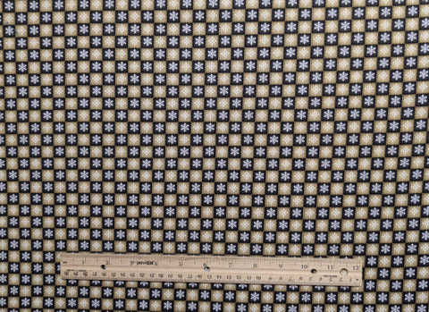 Winter Wishes 3483 Michele D'Amore Benartex - Dark Brown, Golden Tan Checkerboard Fabric / Snowflake Print