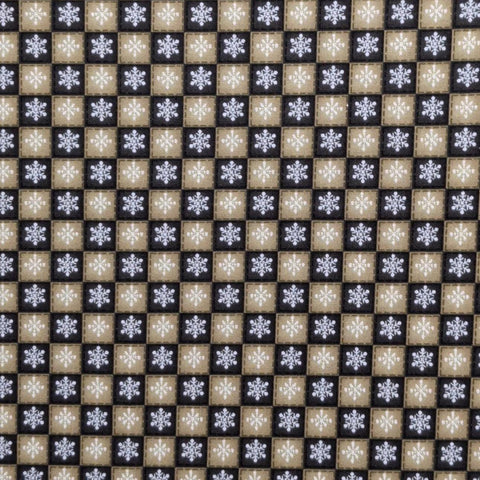 Winter Wishes 3483 Michele D'Amore Benartex - Dark Brown, Golden Tan Checkerboard Fabric / Snowflake Print