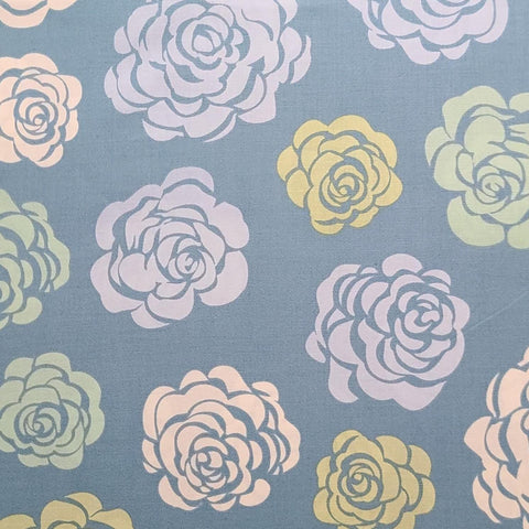 Color Defined by Faye Burgos for Marcus Fabrics R14 2671 0150 - Light Cadet Blue Fabric / Pale Blue, Gold, Mint Green, White Large Flower