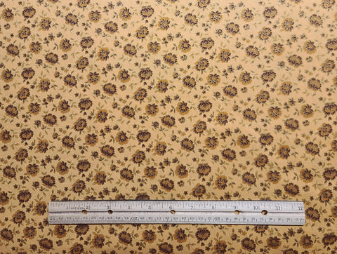 Ravenna Gold on Gold H8752-47G Hoffman California Fabrics-Butterscotch Colored Fabric/Brown, Dark Gold Flower and Leaf/Gold Metallic Accent