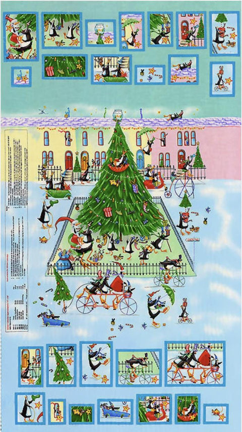 Penguins on Ice HEG7693-11 Paper D'Art of MHS Licensing for Henry Glass & Co - Fabric Advent Calendar = 24"x43"