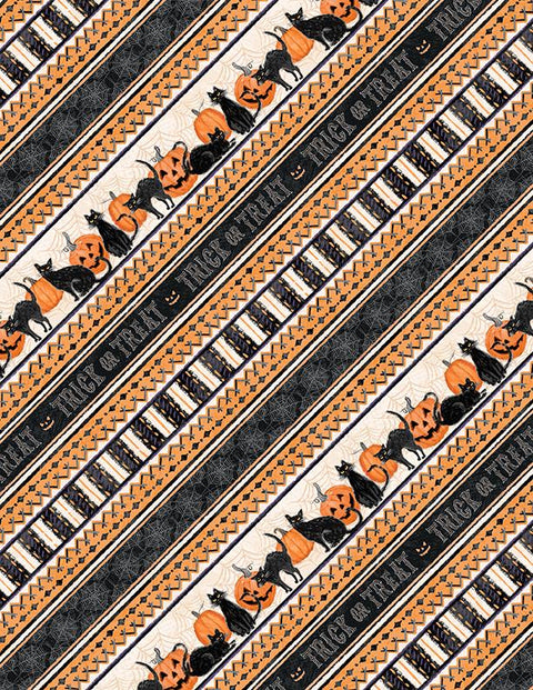 Meow-Gical Night by Michael Davis for Wilmington Prints 3008 96479 892 Orange Stripe