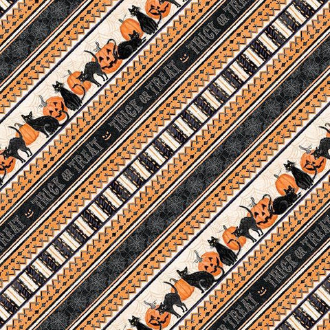 Meow-Gical Night by Michael Davis for Wilmington Prints 3008 96479 892 Orange Stripe