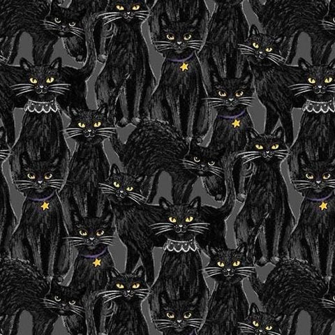 Meow-Gical Night by Michael Davis for Wilmington Prints 3008 96475 995 Black Cat