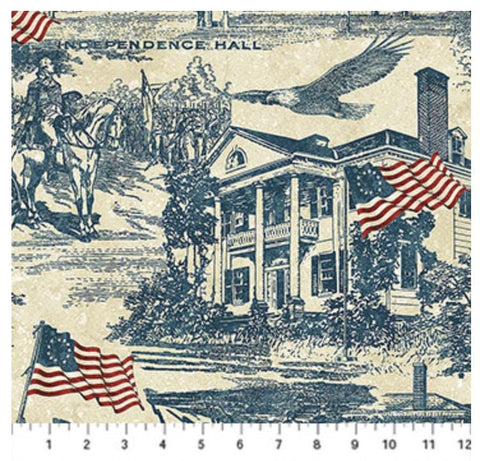 America 250 - Stonehenge by Linda Ludivico for Northcott Fabrics 28372-49 Toile Navy - Beige