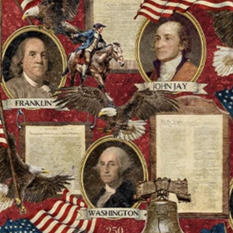 America 250 - Stonehenge by Linda Ludivico for Northcott FabricsDP28368-24 Founding Fathers Red Multi