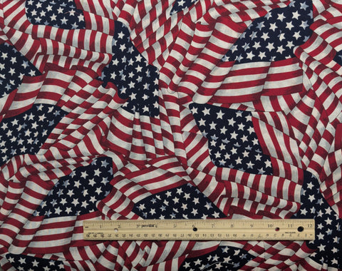 VIP Cranston Print Works - Red, White, Blue Packed Tossed American Flag Print Fabric