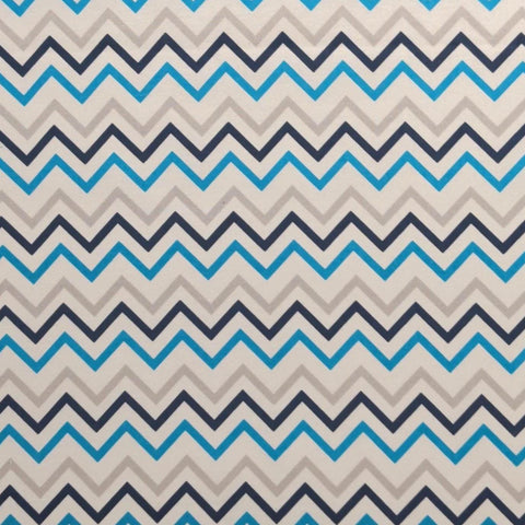 White Fabric / Navy, Turquoise, Gray Chevron Print