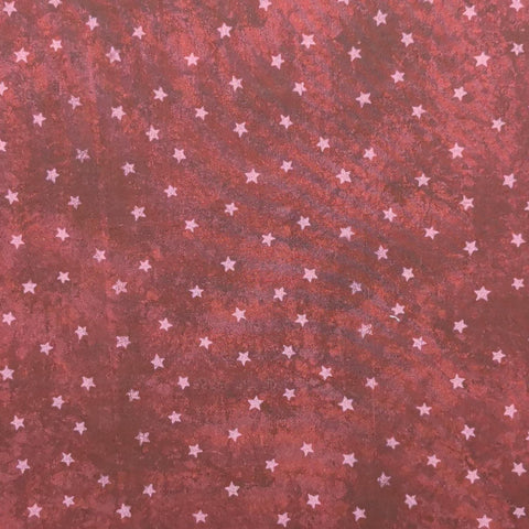 Dark Red Tonal Fabric / Pink Tossed Star Print - Selvage to Selvage Print