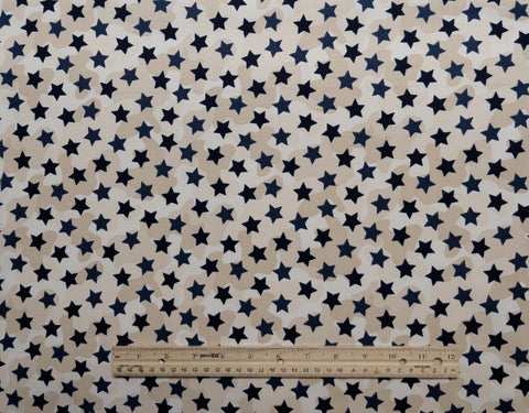 Gabi Jenkins Home Front Girl Quilting Treasures - White and Tan Tonal Fabric / Tossed Navy Star Print