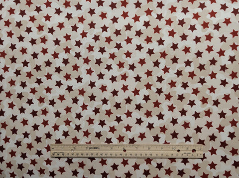 Gabi Jenkins Home Front Girl Quilting Treasures - White and Tan Tonal Fabric / Tossed Red Star Print