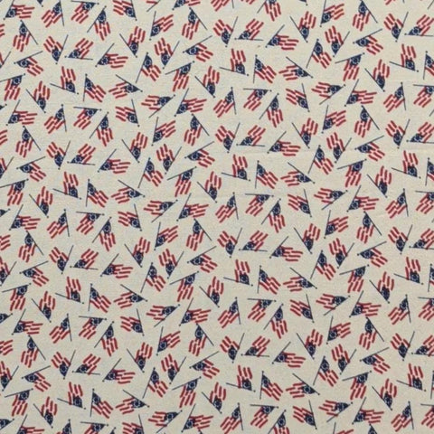 America - Tan Fabric / Tossed Mini American Flag Print