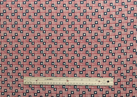 Packed American Flag Block Print Fabric - Selvage to Selvage Print