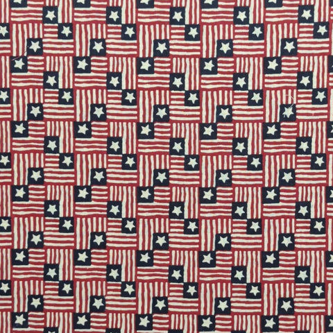 Packed American Flag Block Print Fabric - Selvage to Selvage Print