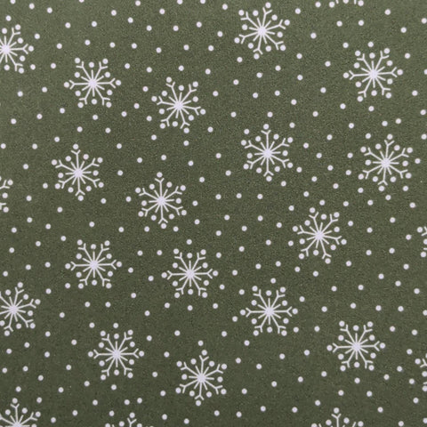 Crazy for Christmas 18182 Maywood Studio Bonnie Sullivan - Dark Green Tonal Flannel Fabric / Tossed White Snowflake and Dot Print