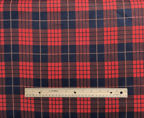 Vintage Red, Navy, Brown Buffalo Plaid Flannel Fabric - Selvage to Selvage Print
