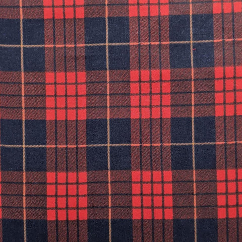 Vintage Red, Navy, Brown Buffalo Plaid Flannel Fabric - Selvage to Selvage Print