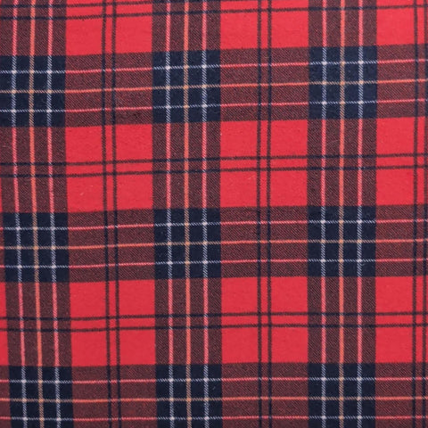 Vintage Red, Navy, White Tartan Plaid Flannel Fabric - Selvage to Selvage Print