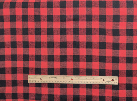 Shirtweight Flannel Fabric / Red, Black Buffalo Check Plaid - Selvage to Selvage Print
