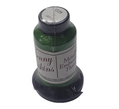 Jenny Haskins Metallic Embroidery Thread - RNK Distributing - G29 Green Metallic / 800M Spool