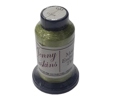 Jenny Haskins Metallic Embroidery Thread - RNK Distributing - G35 Moss Green Metallic / 800M Spool
