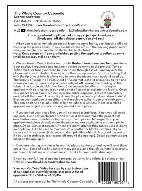 The Whole Country Caboodle / Mushroom & Mouse Precut Applique Pack Leann Anderson 2021