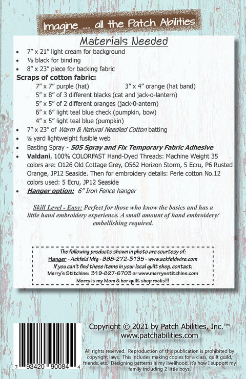 Black Cat in Witch's Hat by Patch Abilities P279H / Includes Hanger