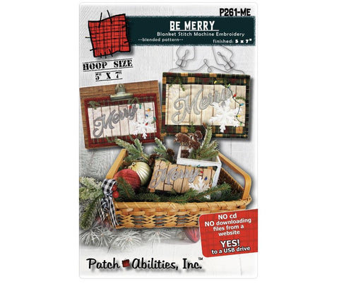 Be Merry Blanket Stitch Machine Embroidery by Patch Abilities / Includes USB Drive and Hanger