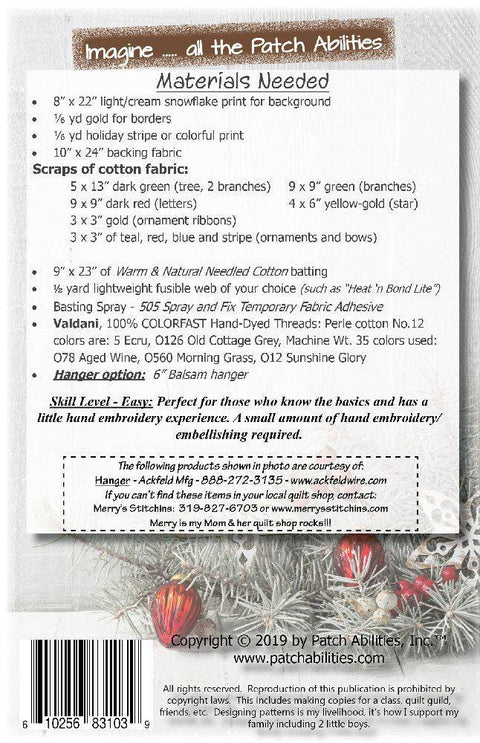 Deck the Halls Pattern P231H by Patch Abilities / Includes Hanger