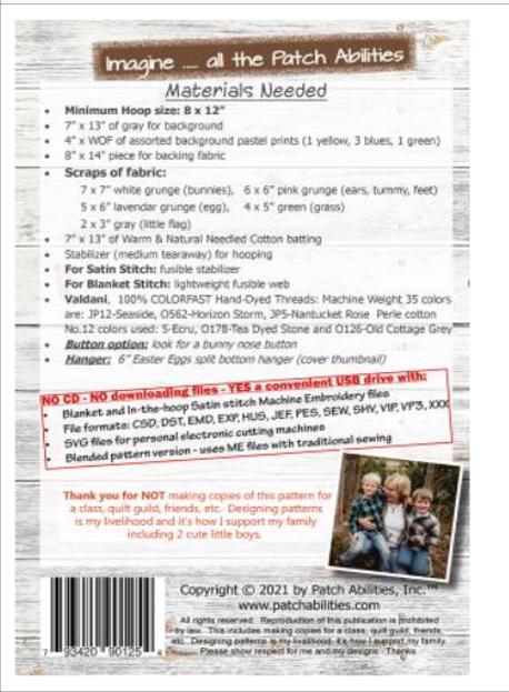 Easter's Biggest Fan P236H-ME by Patch Abilities Satin & Blanket Stitch Machine Embroidery / USB / Includes Hanger